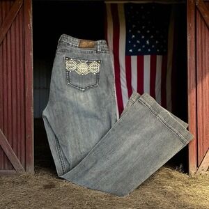 ROCKIN'C Women's Bling Western Cowgirl  Lace Blue Jeans Country Rodeo 🤠 33‎